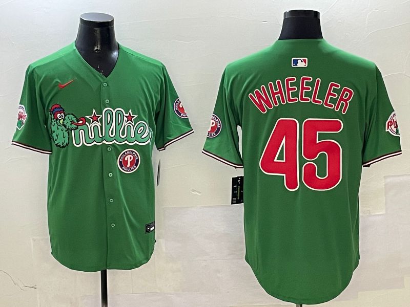 Men Philadelphia Phillies #45 Wheeler Green Three generations Joint Name Game 2025 Nike MLB Jersey style 6->philadelphia phillies->MLB Jersey